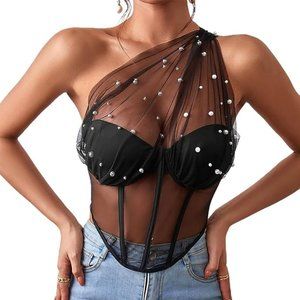 Sheer One Shoulder Bustier Top